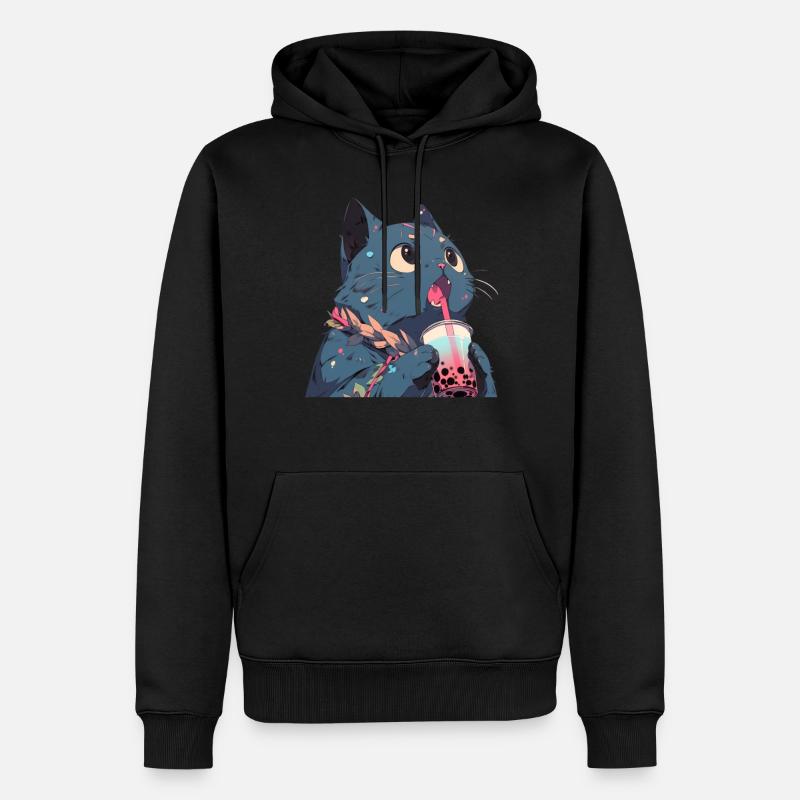 Boba et chats chat buvant du thé à bulles anime - Sweat à capuche Premium bio Homme - noir