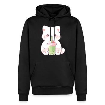 Boba and Cats Katze die Bubble Tee trinkt Anime - Männer Premium Bio Hoodie - Schwarz - Vorne - Nico (187cm)