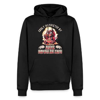 Easily distracted by Anime Ramen or Cats - Männer Premium Bio Hoodie - Schwarz - Vorne - Nico (187cm)