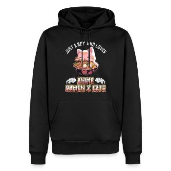 Juste un garçon qui aime les ramen et les chats d’anime - Sweat à capuche Premium bio Homme - noir - Devant - Nico (187cm)