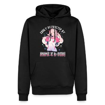 Easily distracted by Anime and K-Pop - Männer Premium Bio Hoodie - Schwarz - Vorne - Nico (187cm)