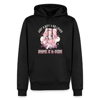 Juste un garçon qui aime l’anime et la K-Pop - Sweat à capuche Premium bio Homme - noir - Devant - Nico (187cm)