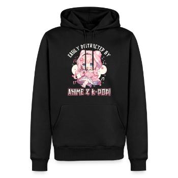 Easily distracted by Anime and K-Pop - Männer Premium Bio Hoodie - Schwarz - Vorne - Nico (187cm)