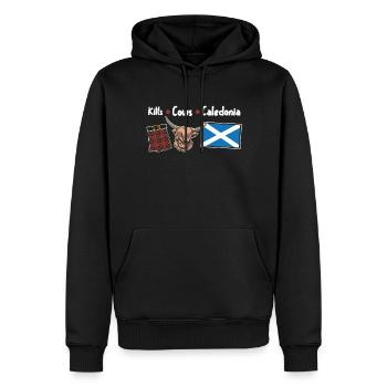Kilts Vaches Calédonie - Sweat à capuche Premium bio Homme - noir - Devant - Nico (187cm)