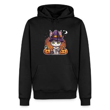 Weiße katze Katze Halloween Katze Hexe hexen Hut - Männer Premium Bio Hoodie - Schwarz - Vorne - Nico (187cm)
