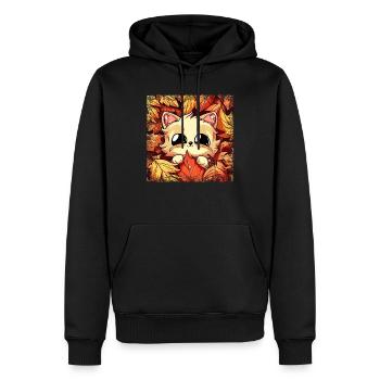 Katze im Herbst: Grunge-Rahmen mit Laub - Männer Premium Bio Hoodie - Schwarz - Vorne - Nico (187cm)