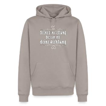 Deine Einstellung bestimmt deine Richtung - Männer Premium Bio Hoodie - Taupe - Vorne - Nico (187cm)