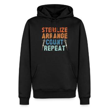 Stériliser, arranger, compter, répéter - - Sweat à capuche Premium bio Homme - noir - Devant - Nico (187cm)