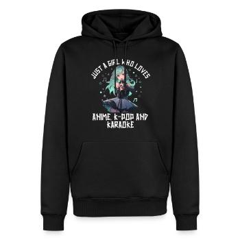 Juste une fille qui aime l’anime K-Pop et le karaoké - Sweat à capuche Premium bio Homme - noir - Devant - Nico (187cm)