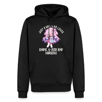 Juste une fille qui aime l’anime K-Pop et le karaoké - Sweat à capuche Premium bio Homme - noir - Devant - Nico (187cm)