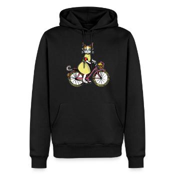 KATZE AUF FAHRRAD - Männer Premium Bio Hoodie - Schwarz - Vorne - Nico (187cm)