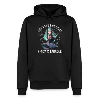 Juste une fille qui aime l’anime K-Pop et le karaoké - Sweat à capuche Premium bio Homme - noir - Devant - Nico (187cm)