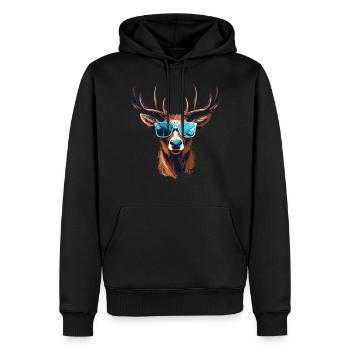 Hirsch T-Shirt Herren Trachtenshirt Ersatz Tracht - Männer Premium Bio Hoodie - Schwarz - Vorne - Nico (187cm)