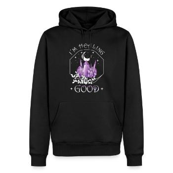 Funny Gemstone Chakra Healer Spiritual - Men’s Premium Organic Hoodie - black - Front - Nico (187cm)