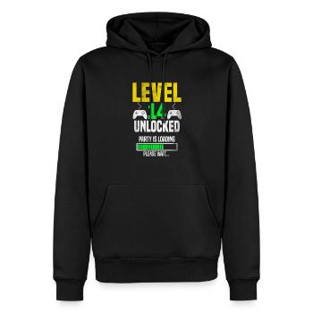 Level 14 unlocked – Party is loading - Men’s Premium Organic Hoodie - black - Front - Nico (187cm)
