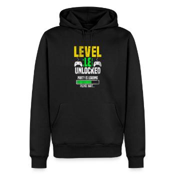 Level 18 unlocked – Party is loading - Men’s Premium Organic Hoodie - black - Front - Nico (187cm)