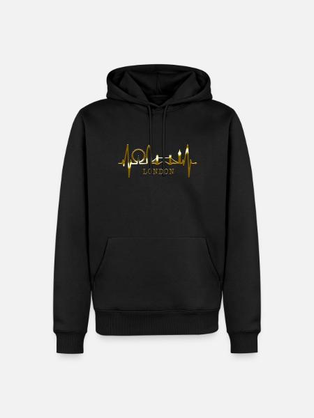 Londen Heartbeat Skyline Engeland Fan UK Heart Love - Mannen Premium Bio hoodie - zwart