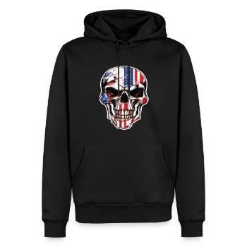 Crânes Crâne Amérique Drapeau Skull Bone - Sweat à capuche Premium bio Homme - noir - Devant - Nico (187cm)