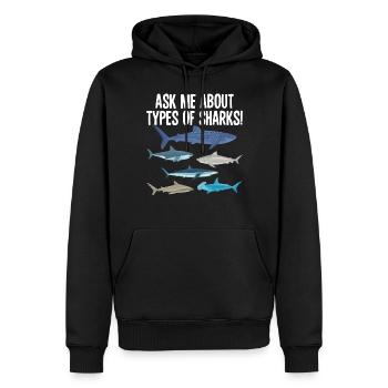 Posez-moi des questions sur Requins Faune océanique Types de requins - Sweat à capuche Premium bio Homme - noir - Devant - Nico (187cm)