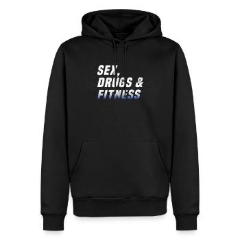 Sex drugs and fitness - Männer Premium Bio Hoodie - Schwarz - Vorne - Nico (187cm)
