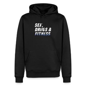 Sex drugs and fitness - Männer Premium Bio Hoodie - Schwarz - Vorne - Nico (187cm)