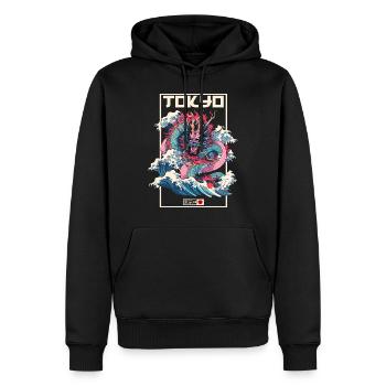 Tokyo Asie 80s Dragon Dragon Rétro Japonais - Sweat à capuche Premium bio Homme - noir - Devant - Nico (187cm)
