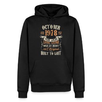 Octobre 1978 Cadeau d’anniversaire - Sweat à capuche Premium bio Homme - noir - Devant - Nico (187cm)