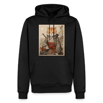 Ninja Cat Samurai Art | Ancient Japan Swordfight - Männer Premium Bio Hoodie - Schwarz - Vorne - Nico (187cm)