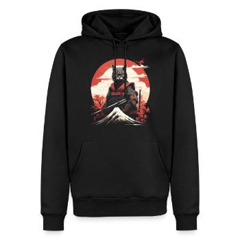 Ancien Guerrier du Japon Chat Ninja | Minou samouraï - Sweat à capuche Premium bio Homme - noir - Devant - Nico (187cm)