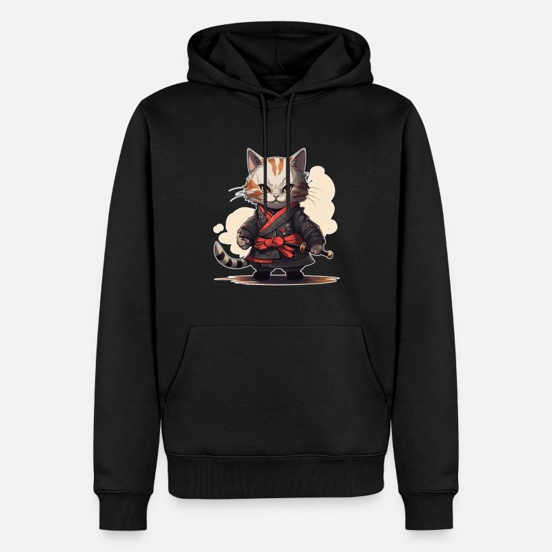 Japanese Samurai Kitty Swordplay - Männer Premium Bio Hoodie - Schwarz