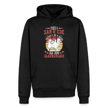 Samojede beschützt mich Samojedenspitz - Männer Premium Bio Hoodie - Schwarz - Vorne - Nico (187cm)