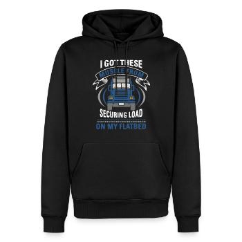 LKW Flachbettmaschine Frachtfahrzeug - Männer Premium Bio Hoodie - Schwarz - Vorne - Nico (187cm)