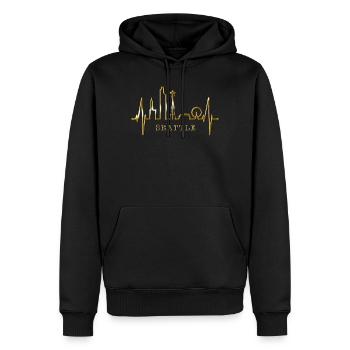 Seattle Skyline Herzschlag USA Fan Herz Puls Liebe - Männer Premium Bio Hoodie - Schwarz - Vorne - Nico (187cm)