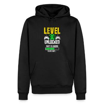 Level 30 unlocked – Party is loading - Men’s Premium Organic Hoodie - black - Front - Nico (187cm)
