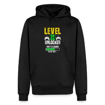 Level 25 unlocked – Party is loading - Men’s Premium Organic Hoodie - black - Front - Nico (187cm)