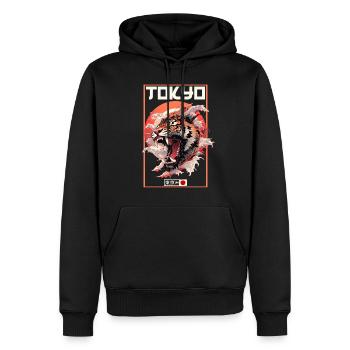 Tokio Asien 80er Japanischer Retro Tiger - Männer Premium Bio Hoodie - Schwarz - Vorne - Nico (187cm)