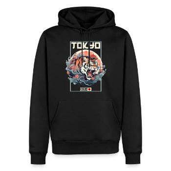 Tokio Asien 80er Japanischer Retro Tiger - Männer Premium Bio Hoodie - Schwarz - Vorne - Nico (187cm)