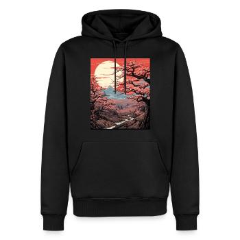 Japanese Cherry Blossom Tree Art Print Sakura - Men’s Premium Organic Hoodie - black - Front - Nico (187cm)