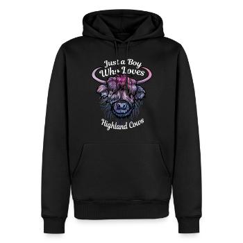 Juste un garçon qui aime les vaches des Highlands - Sweat à capuche Premium bio Homme - noir - Devant - Nico (187cm)