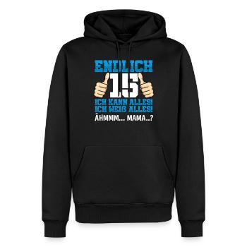 Endlich 15 Ich Kann Alles Ich Weiß Alles - Männer Premium Bio Hoodie - Schwarz - Vorne - Nico (187cm)