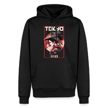 Asie 80s Samouraï Rétro Japonais Samouraï - Sweat à capuche Premium bio Homme - noir - Devant - Nico (187cm)