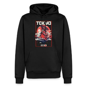 Asie 80s Samouraï Rétro Japonais Samouraï - Sweat à capuche Premium bio Homme - noir - Devant - Nico (187cm)