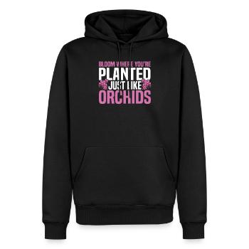 Bloom Where You're Planted, Just Like Orchids - Männer Premium Bio Hoodie - Schwarz - Vorne - Nico (187cm)