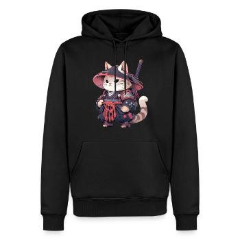 Asien Katze Japanischer Samurais Samurai - Männer Premium Bio Hoodie - Schwarz - Vorne - Nico (187cm)
