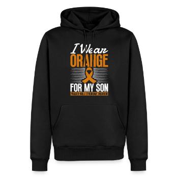 Je porte de l’orange pour mon fils - - Sweat à capuche Premium bio Homme - noir - Devant - Nico (187cm)