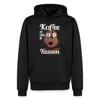 Café pour les grusouches du matin - Sweat à capuche Premium bio Homme - noir - Devant - Nico (187cm)