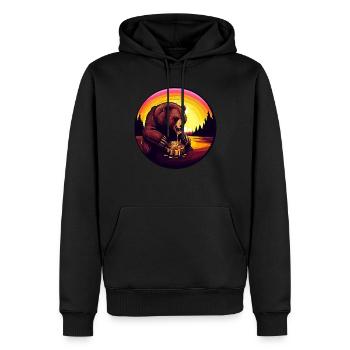 Bär mit Honig und Bienenwabe im Sonnenuntergang - - Männer Premium Bio Hoodie - Schwarz - Vorne - Nico (187cm)