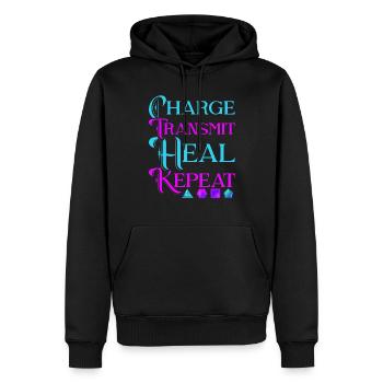 Crystal Healer Charge Transmit Heal Repeat - Sweat à capuche Premium bio Homme - noir - Devant - Nico (187cm)