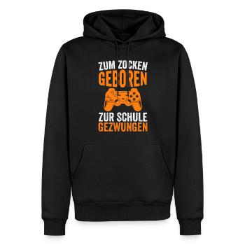 Zum Zocken Geboren Zur Schule Gezwungen - Männer Premium Bio Hoodie - Schwarz - Vorne - Nico (187cm)