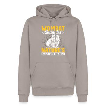 Wombat Kuschelt Australische Tiere Besitzer - Männer Premium Bio Hoodie - Taupe - Vorne - Nico (187cm)